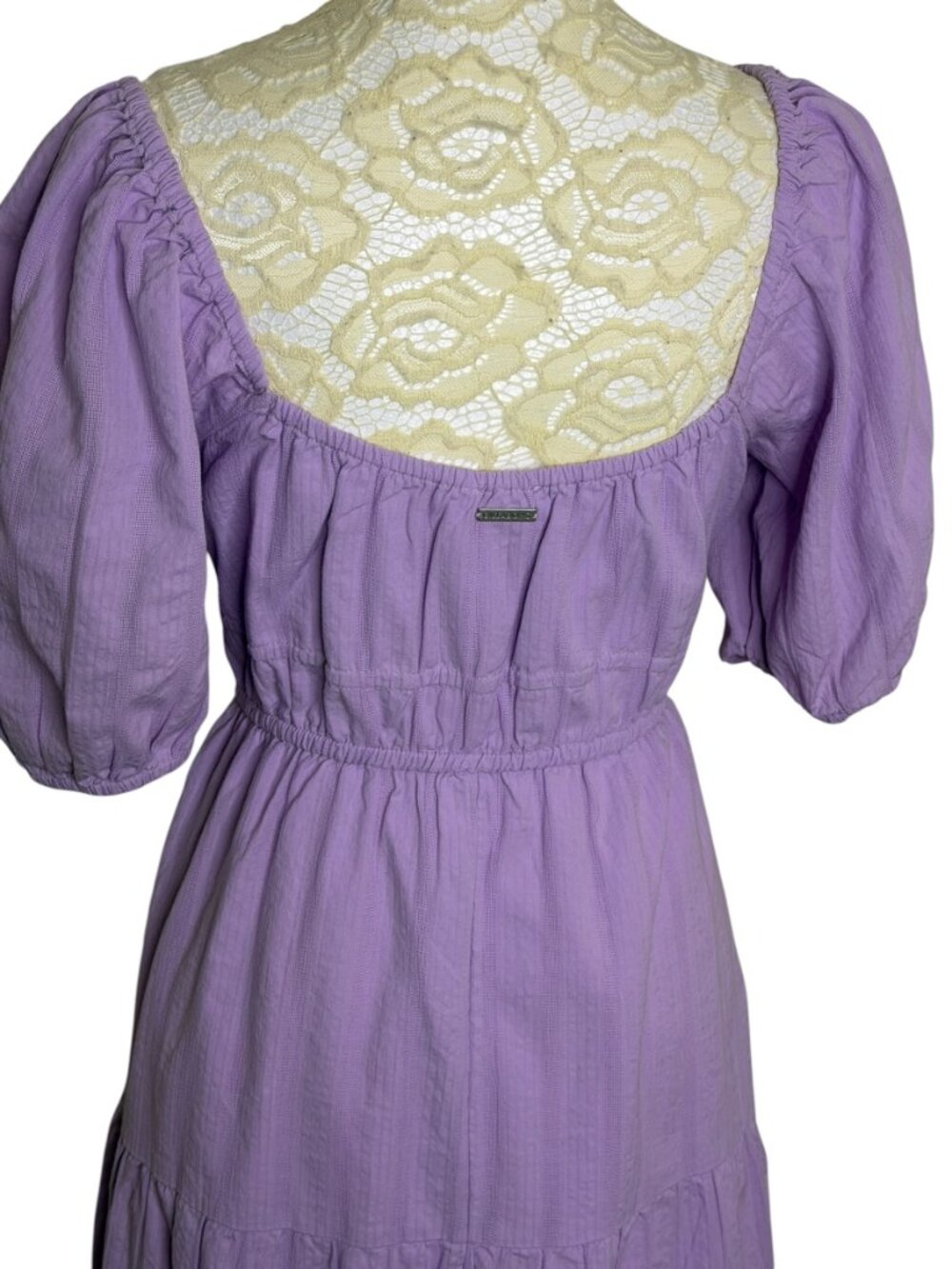 Billabong Lilac Lover Maxi Dress Fit Flair Puff Sleeve Tiered Purple M - Picture 5 of 11